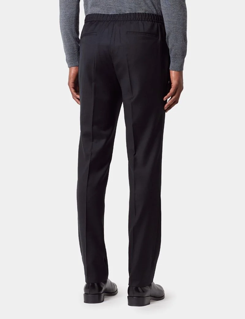 Regular Fit Black Twill Pleated Drawstring Trousers thumbnail 5