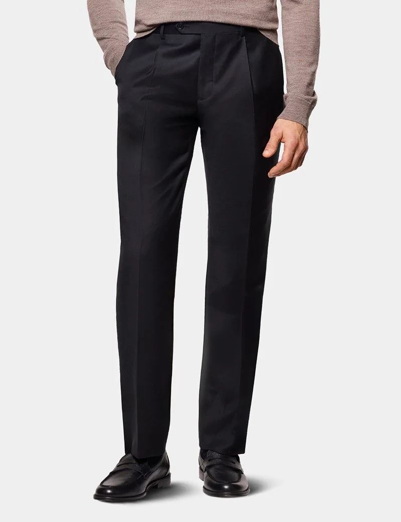 Regular Fit Black Twill Pleated Trousers thumbnail 2
