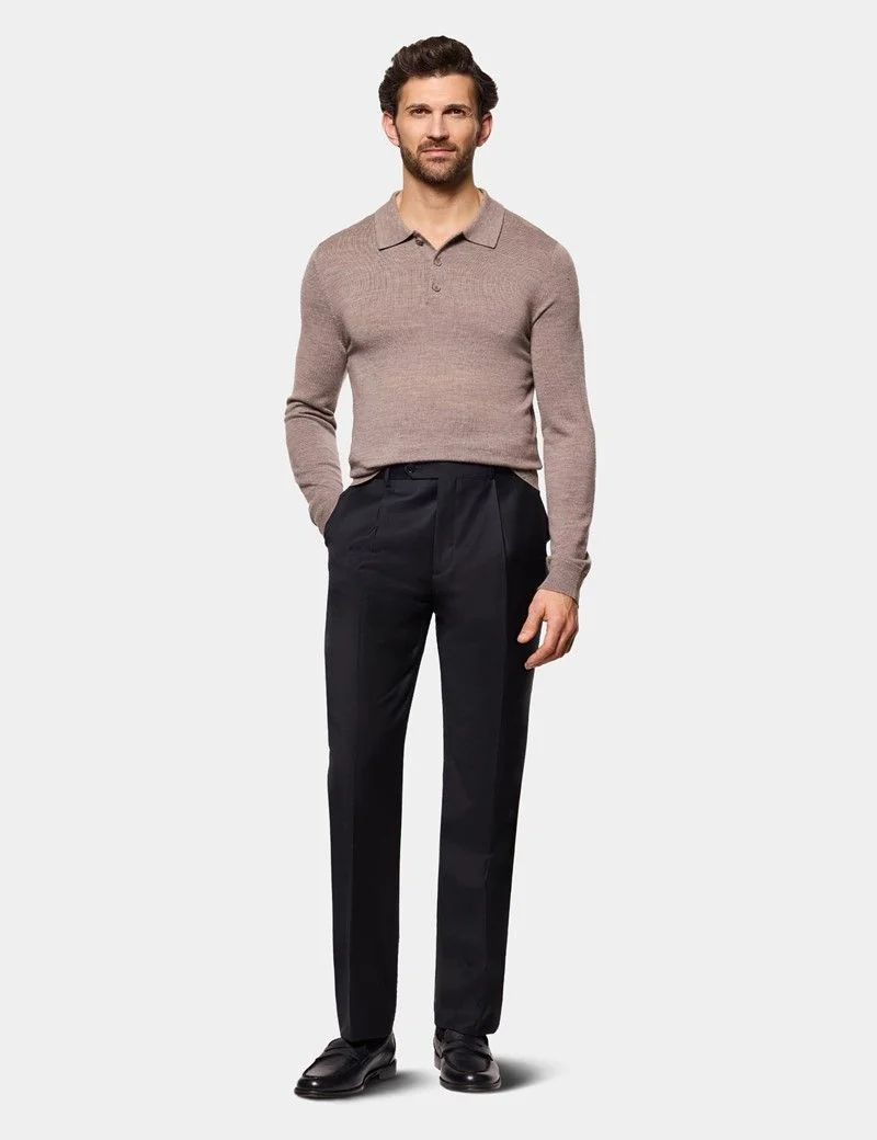 Regular Fit Black Twill Pleated Trousers thumbnail 3
