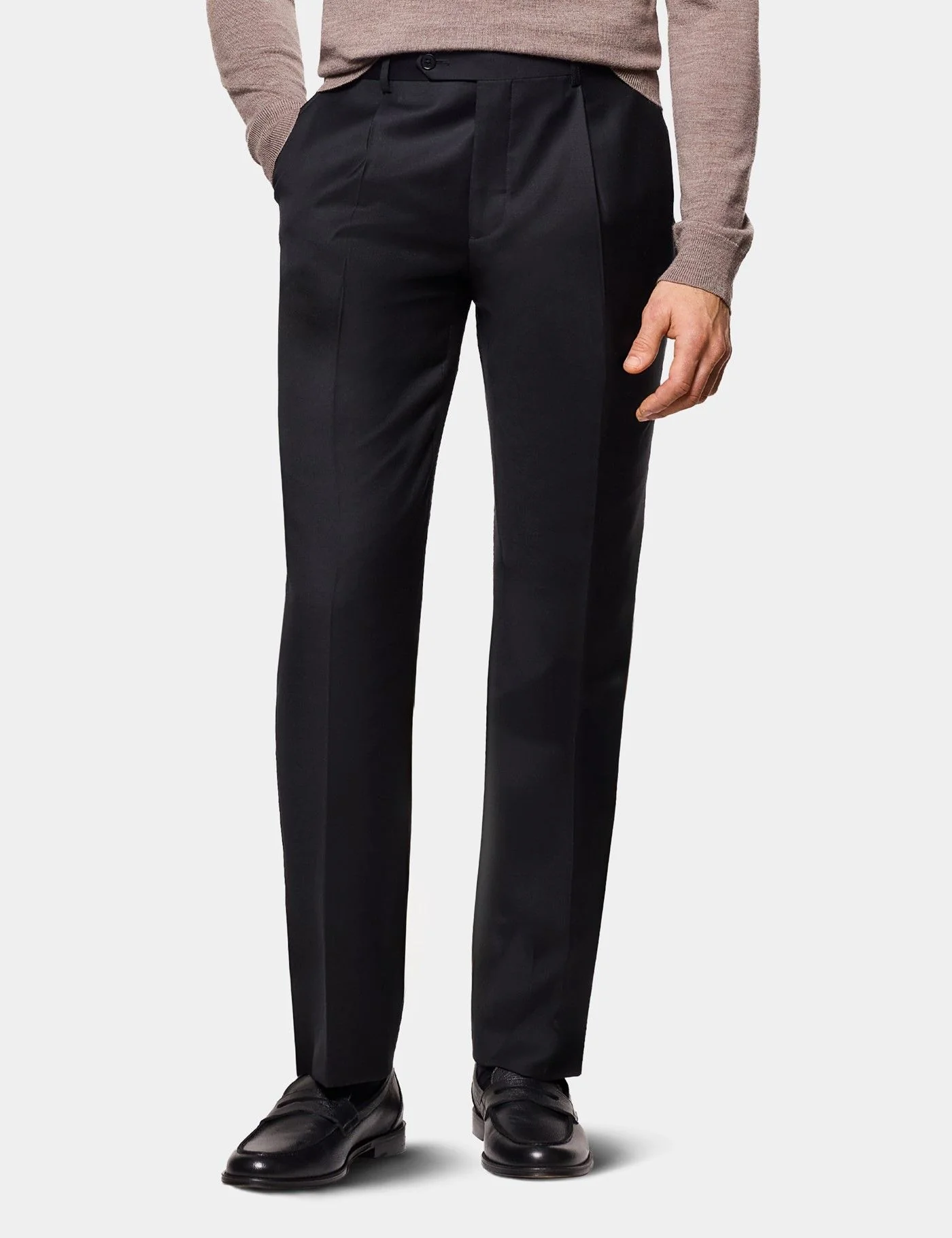 Regular Fit Black Twill Pleated Trousers primary image