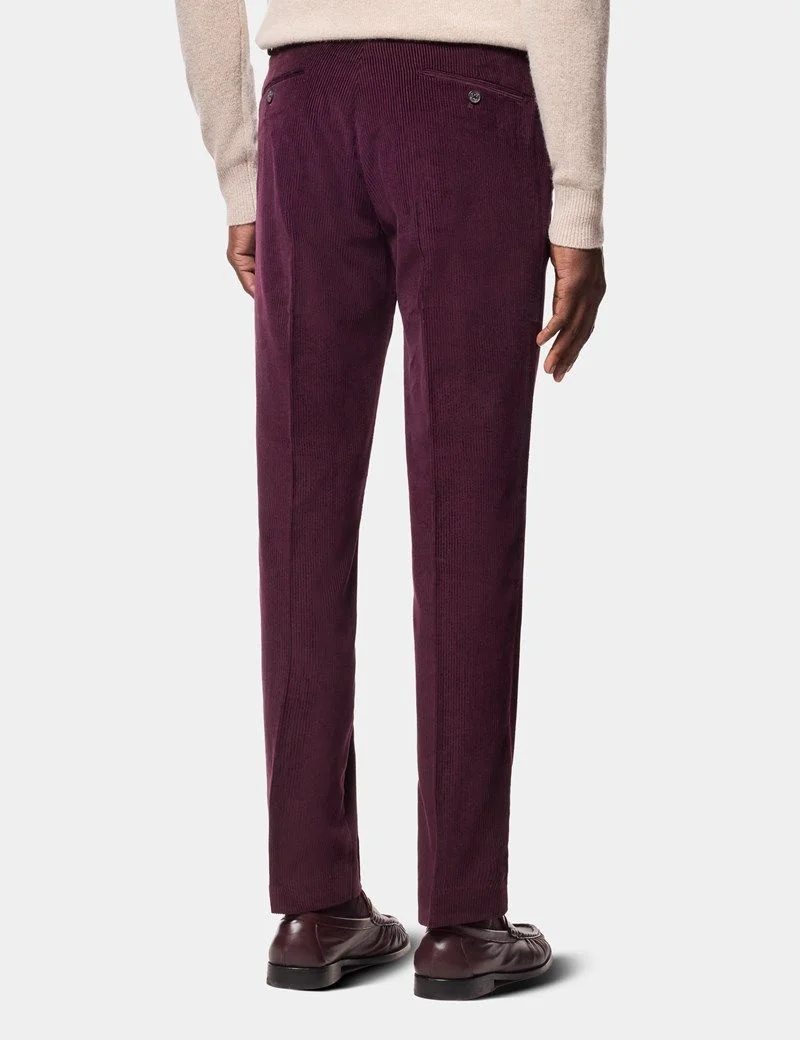 Regular Fit Burgundy Corduroy Trousers thumbnail 4