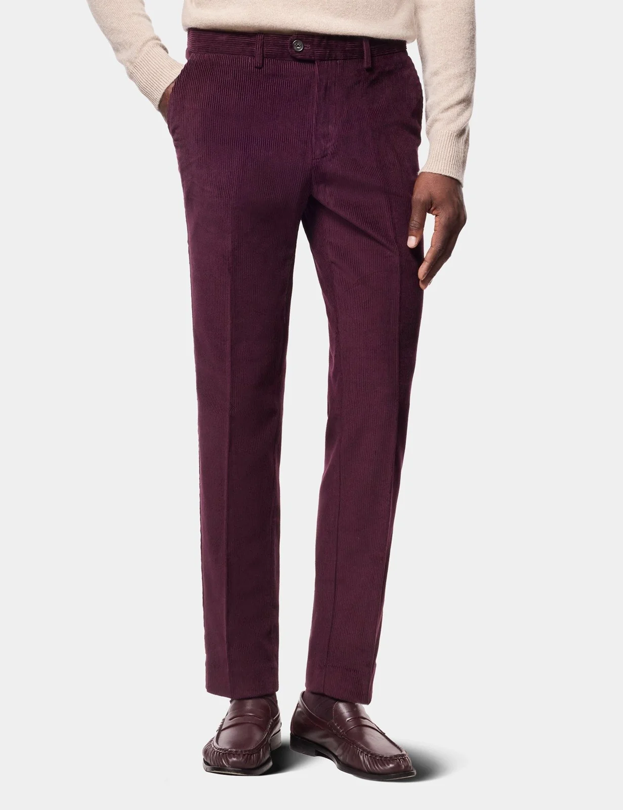 Regular Fit Burgundy Corduroy Trousers