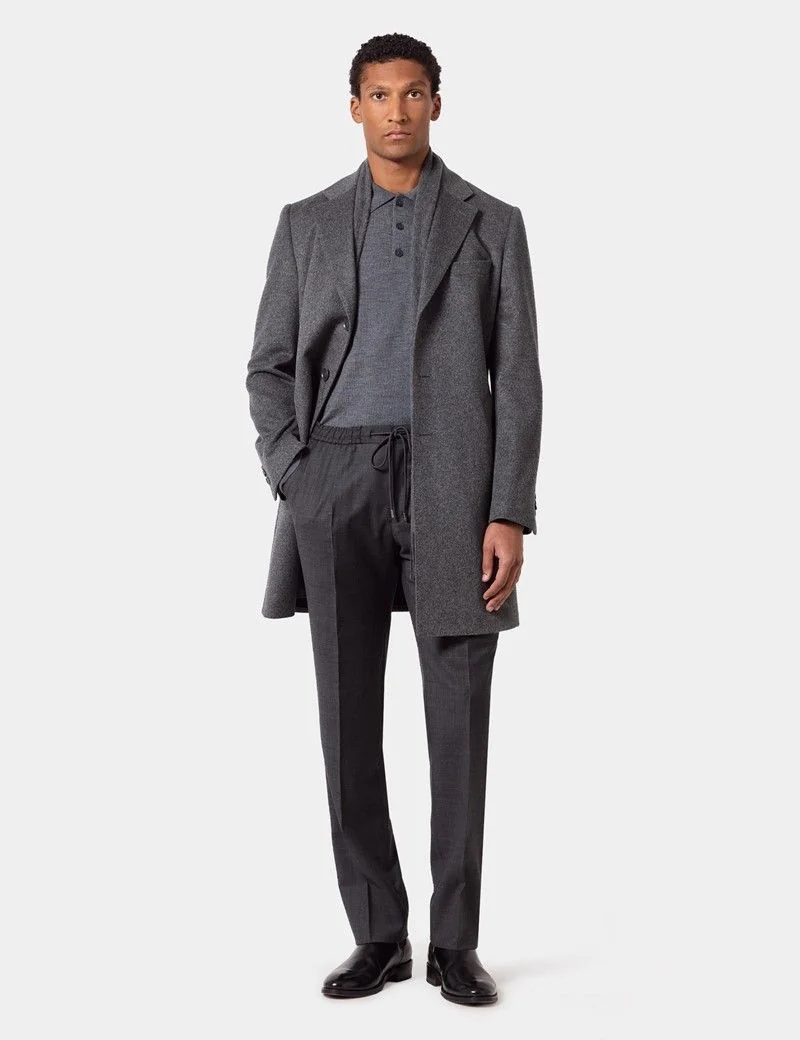 Regular Fit Charcoal Twill Pleated Drawstring Trousers thumbnail 3