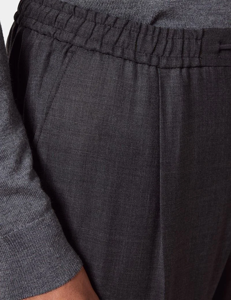Regular Fit Charcoal Twill Pleated Drawstring Trousers thumbnail 4