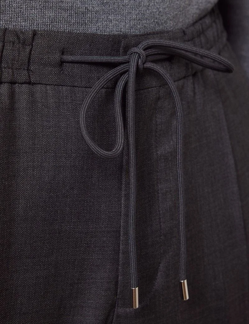 Regular Fit Charcoal Twill Pleated Drawstring Trousers thumbnail 5