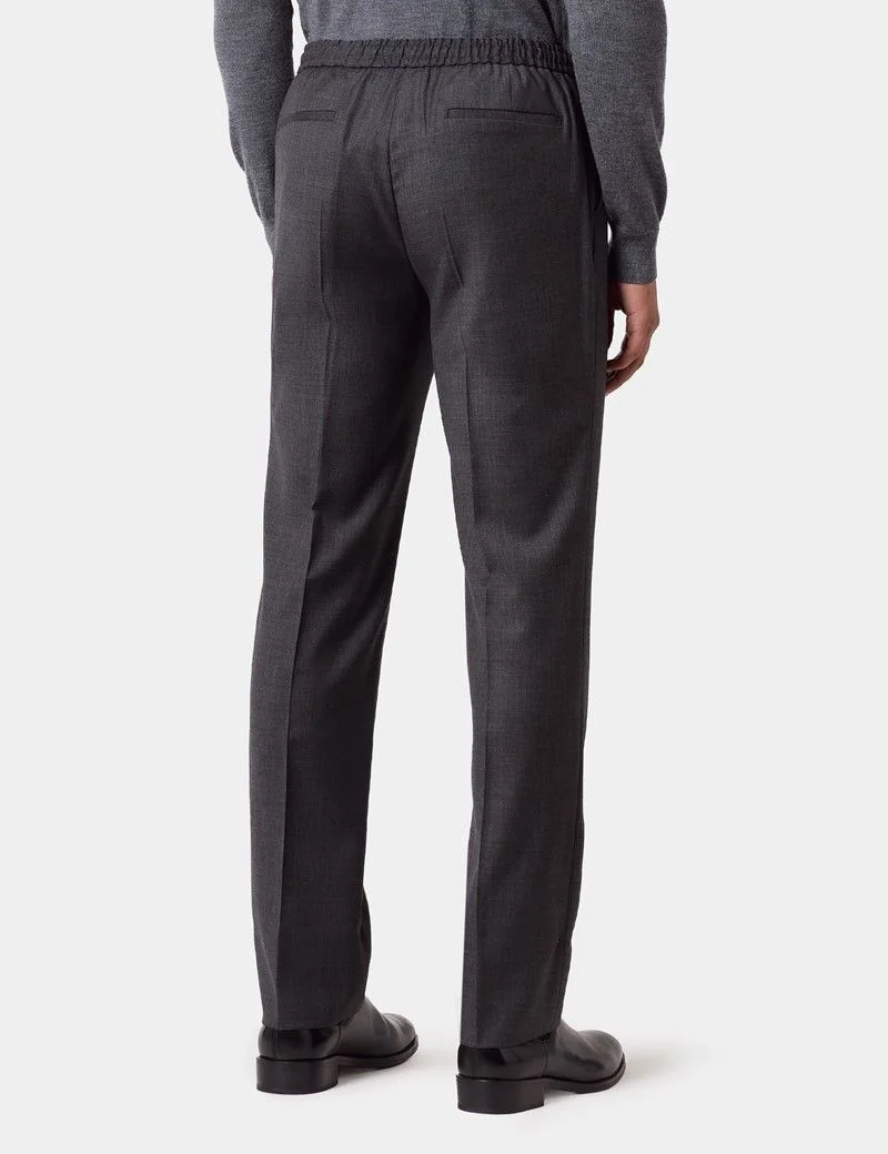 Regular Fit Charcoal Twill Pleated Drawstring Trousers thumbnail 6