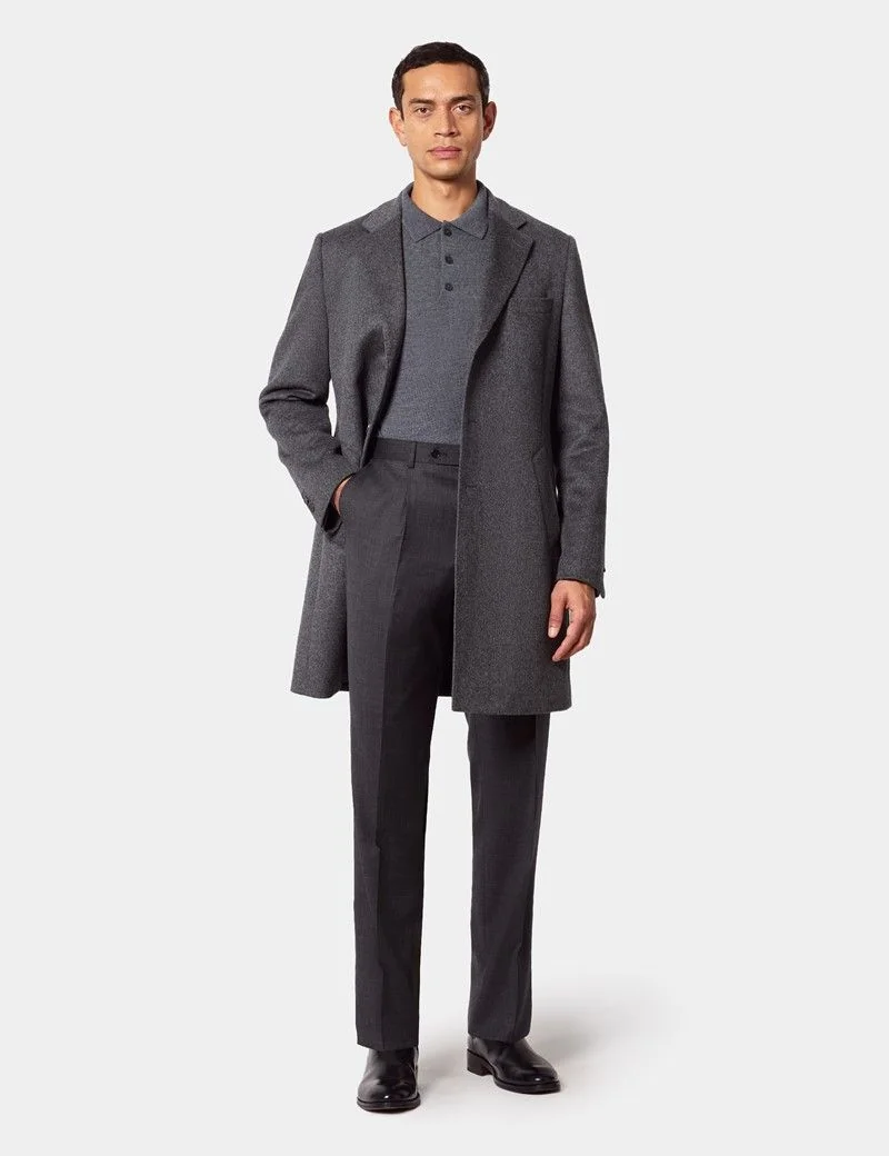 Regular Fit Charcoal Twill Pleated Trousers thumbnail 3