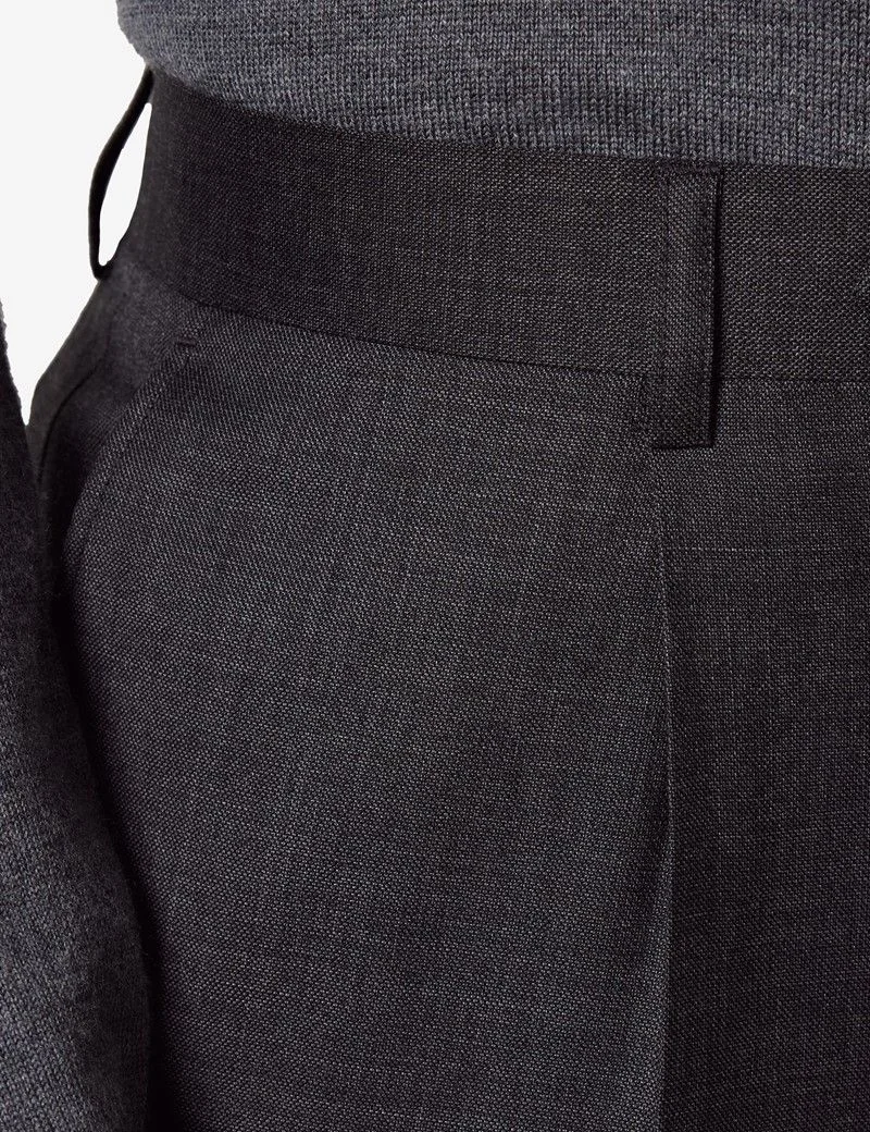 Regular Fit Charcoal Twill Pleated Trousers thumbnail 4
