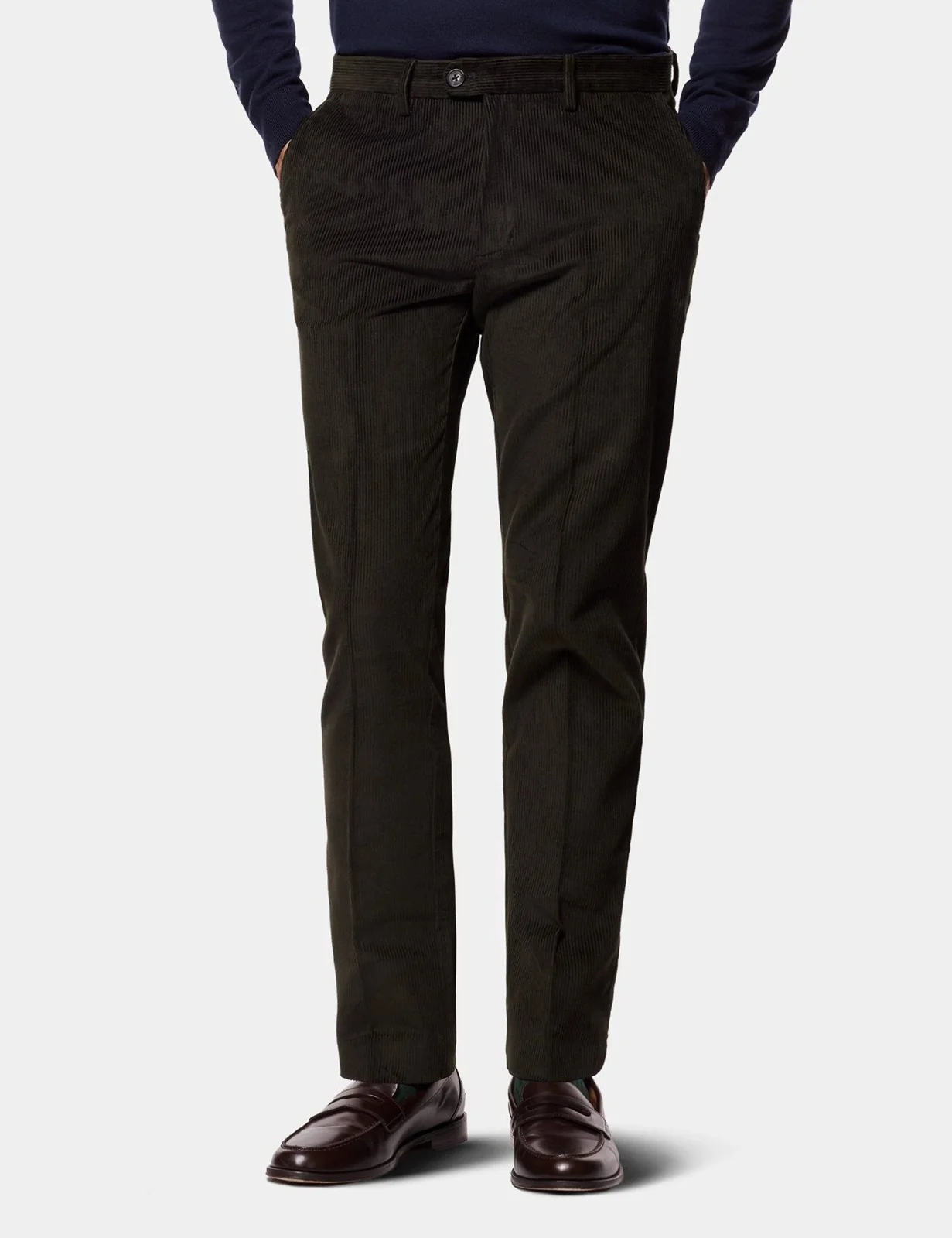 Regular Fit Dark Green Corduroy Trousers primary image