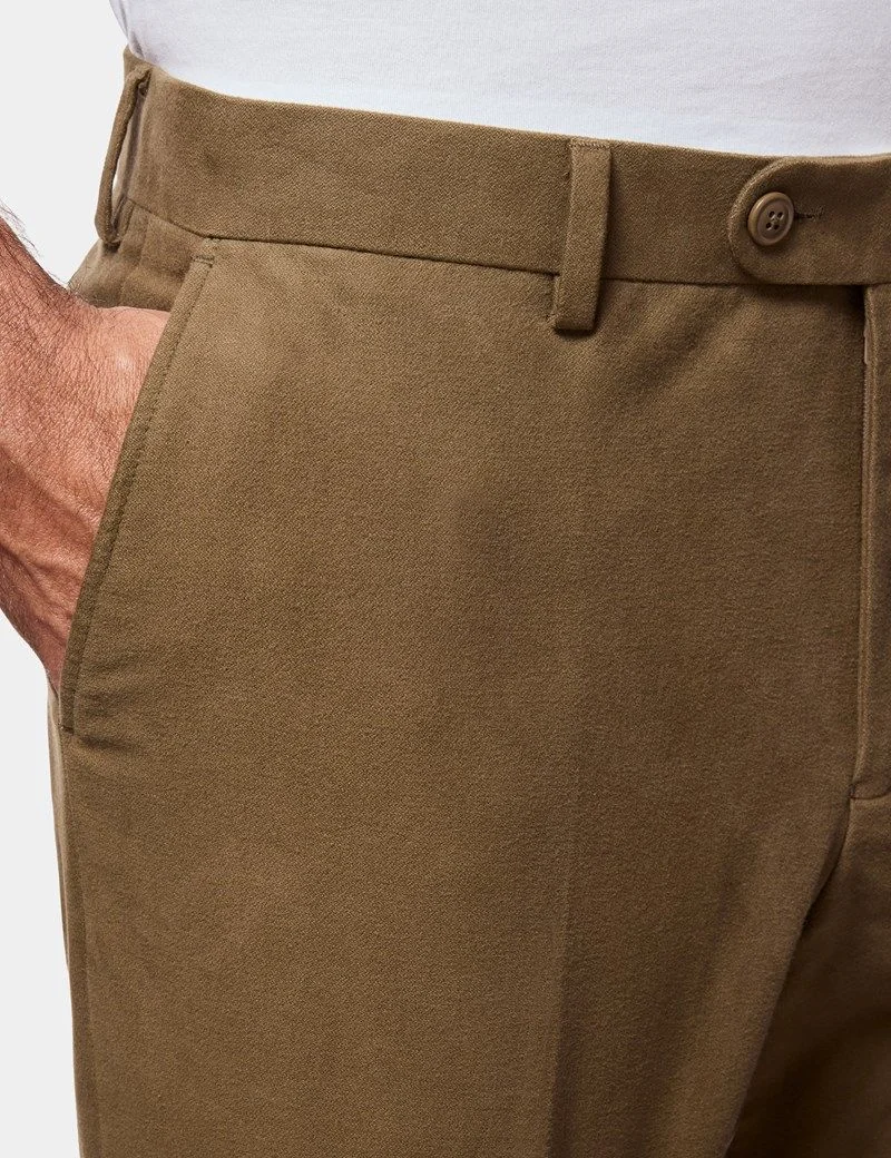Regular Fit Dark Khaki Moleskin Trousers thumbnail 4