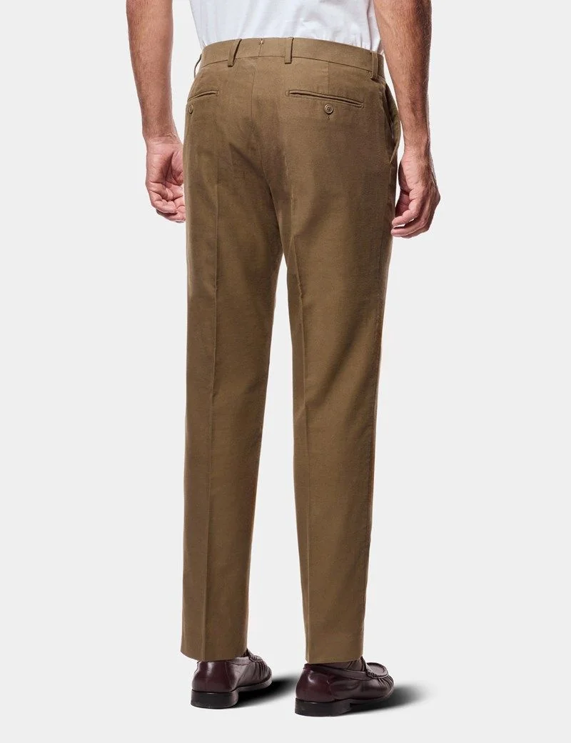 Regular Fit Dark Khaki Moleskin Trousers thumbnail 5
