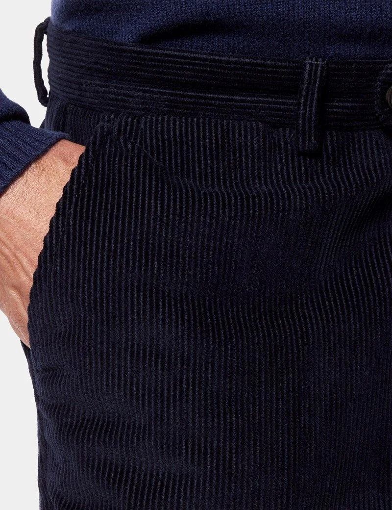 Regular Fit Navy Corduroy Trousers thumbnail 4