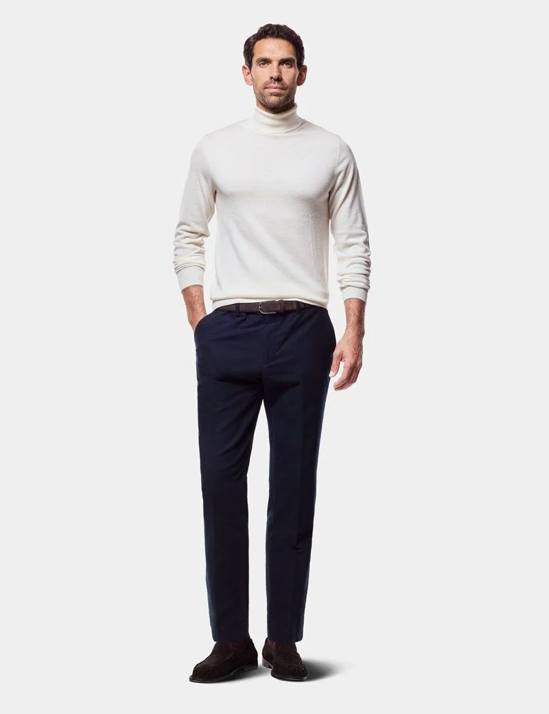 Regular Fit Navy Moleskin Trousers thumbnail 3