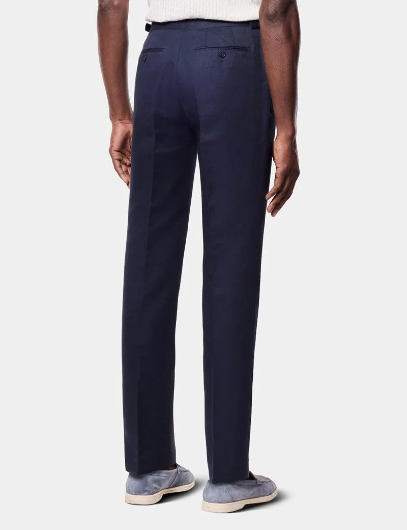 Regular Fit Navy Pleated Trousers With Side Adjusters thumbnail 5