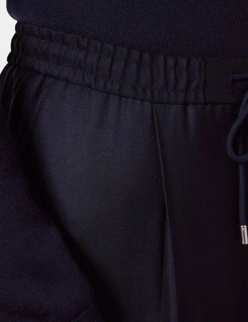 Regular Fit Navy Twill Pleated Drawstring Trousers thumbnail 4