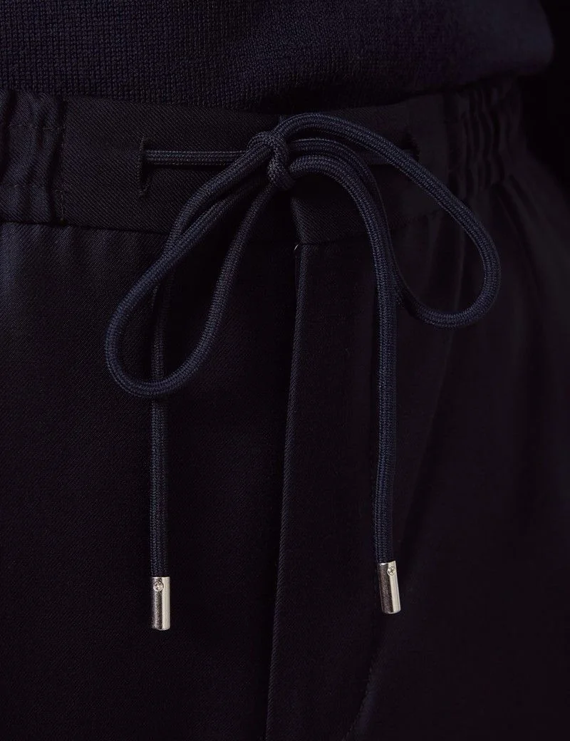Regular Fit Navy Twill Pleated Drawstring Trousers thumbnail 5