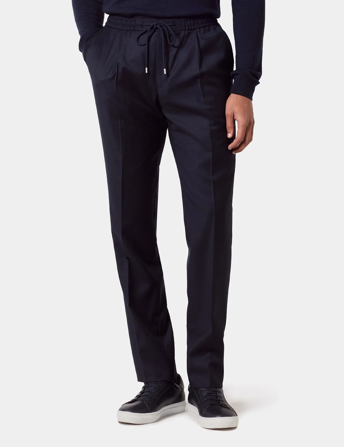 Regular Fit Navy Twill Pleated Drawstring Trousers primary image
