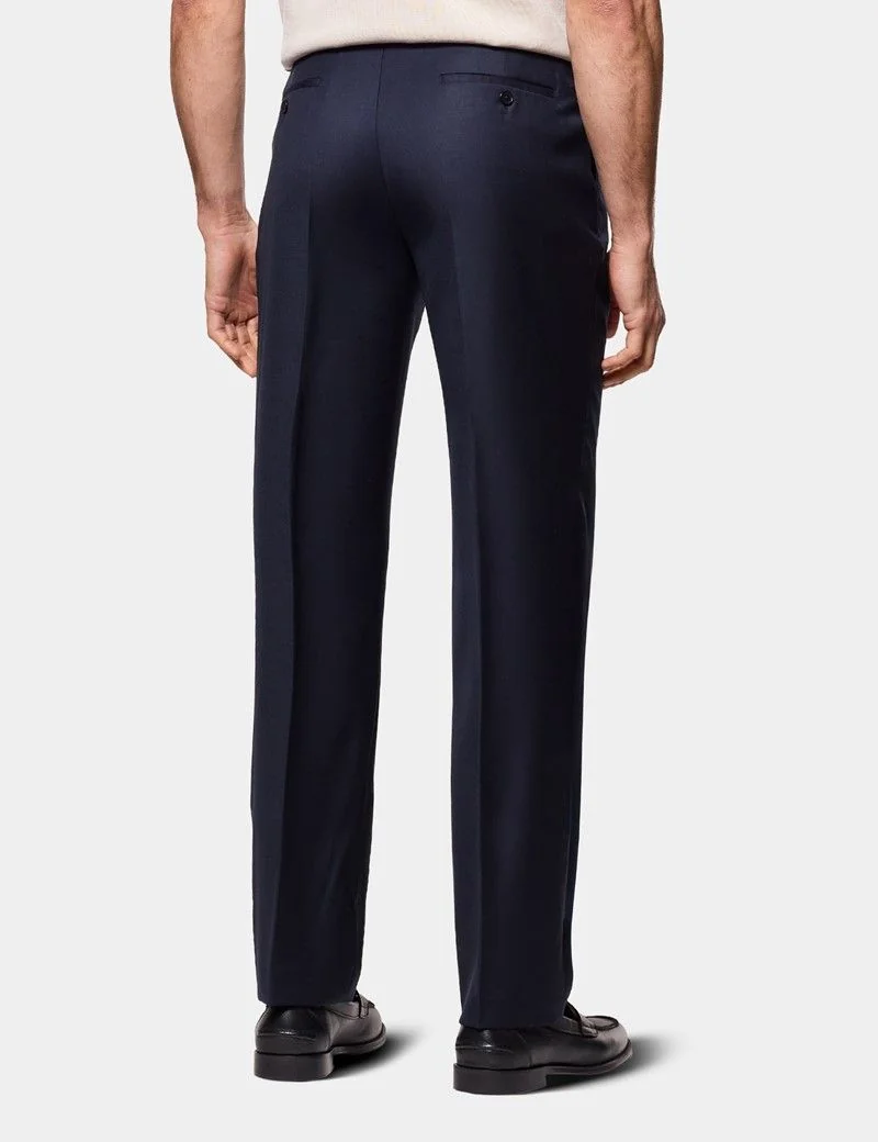 Regular Fit Navy Twill Pleated Trousers thumbnail 5