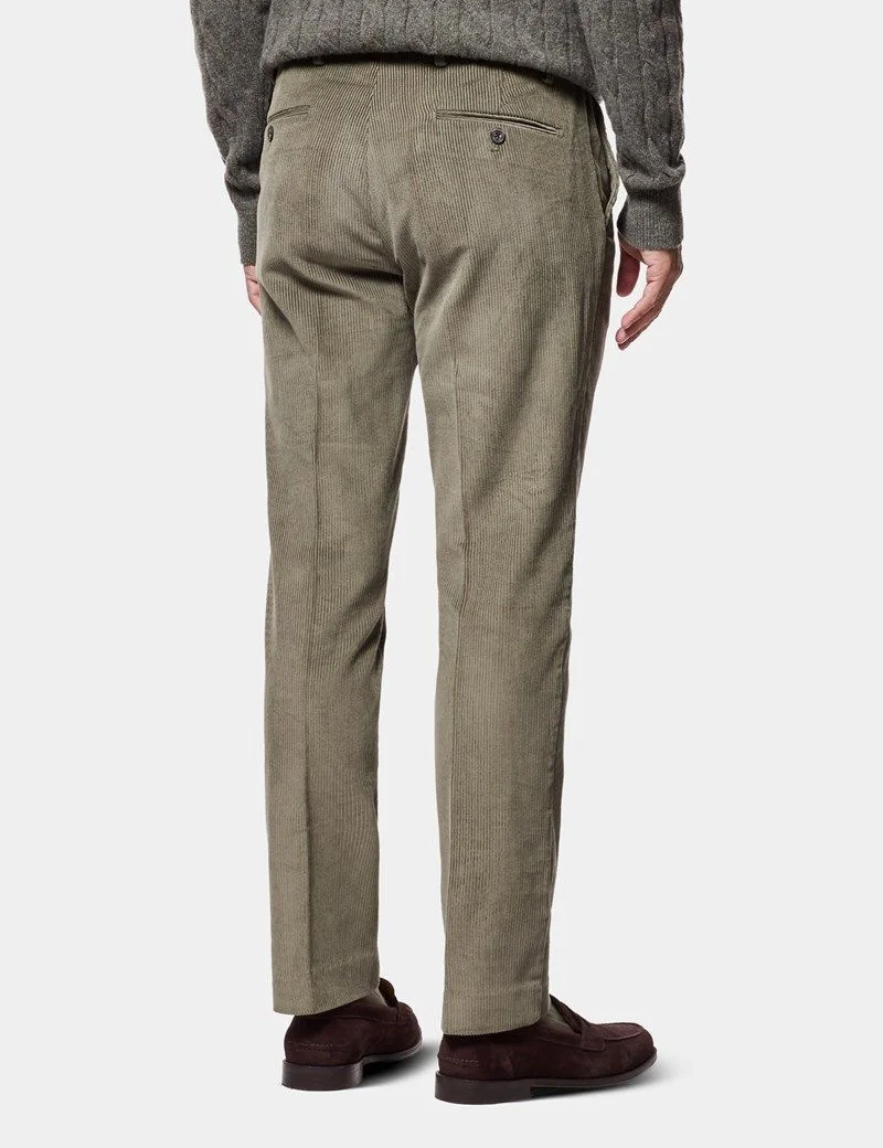 Regular Fit Sage Green Corduroy Trousers thumbnail 4