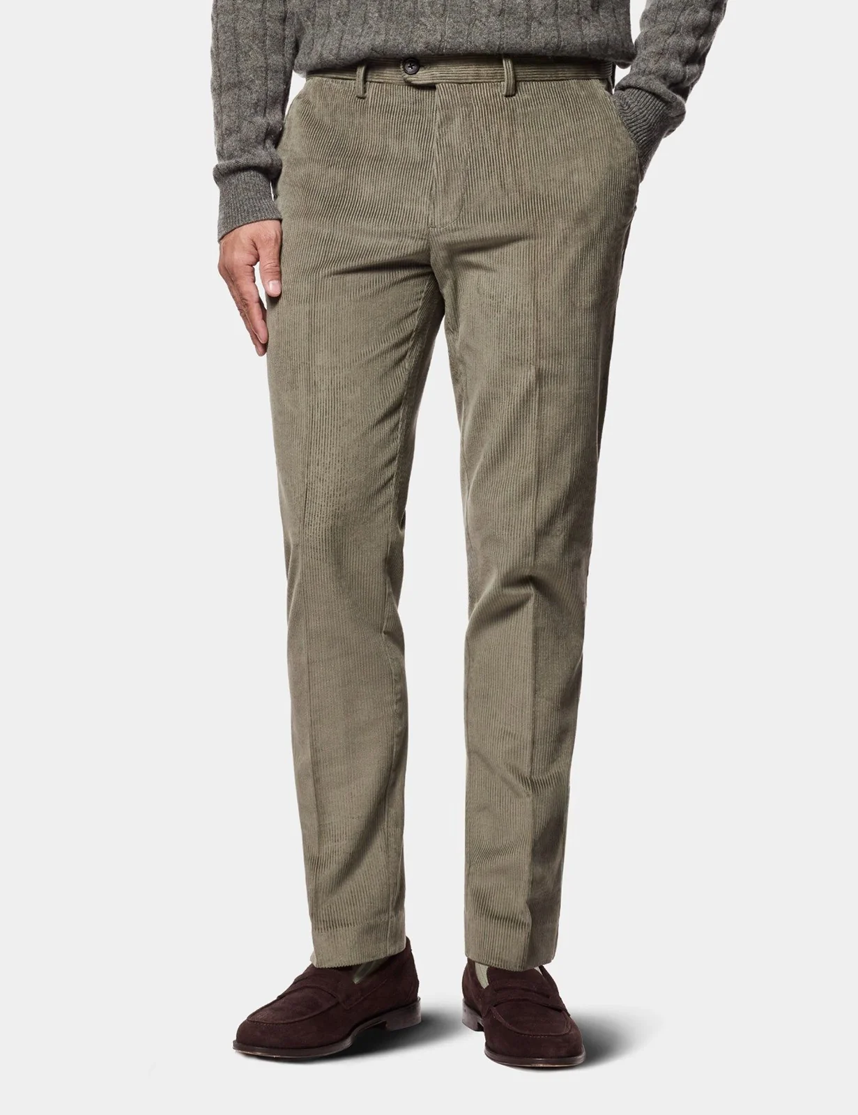 Regular Fit Sage Green Corduroy Trousers