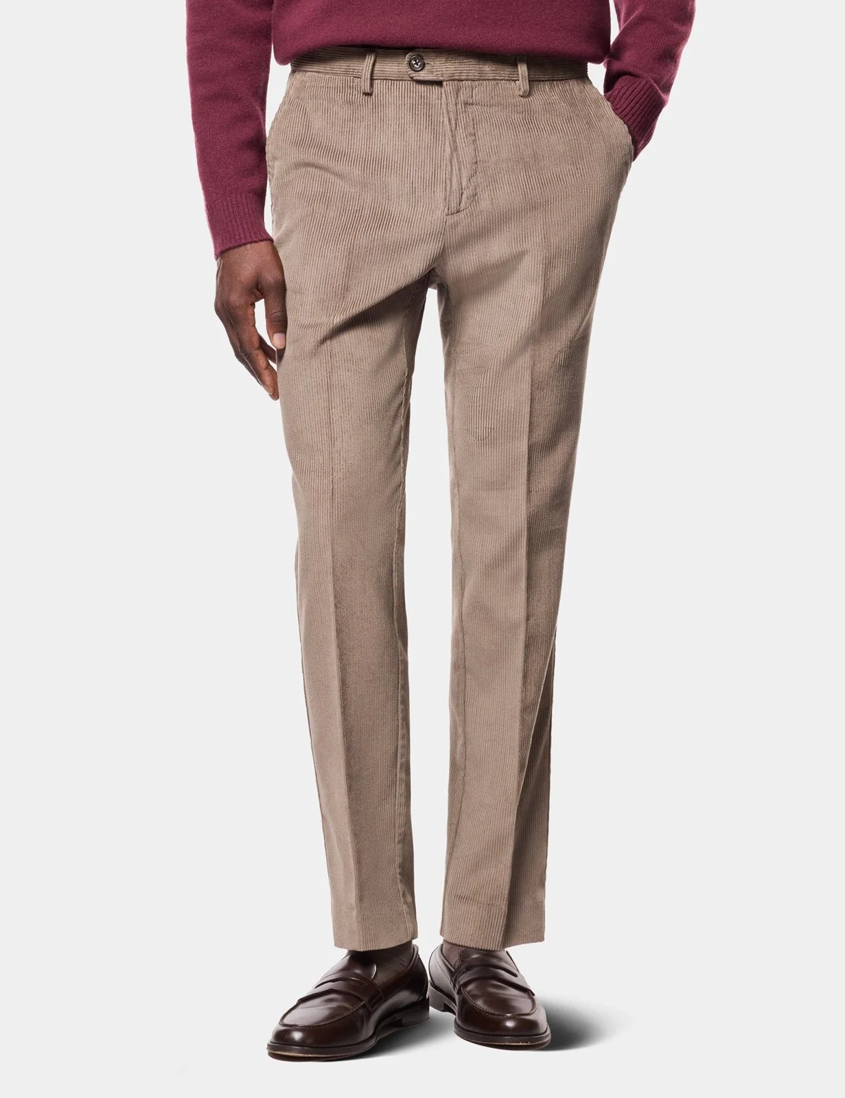 Regular Fit Taupe Corduroy Trousers