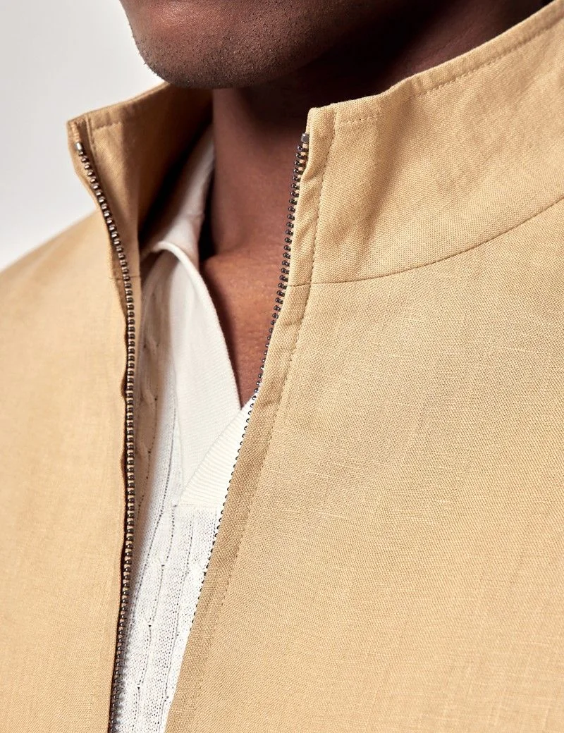 Sand Linen Bomber Jacket thumbnail 3