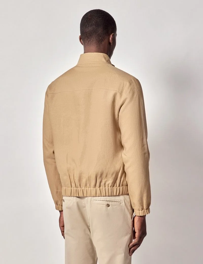 Sand Linen Bomber Jacket thumbnail 7