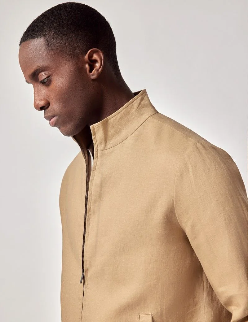 Sand Linen Bomber Jacket thumbnail 10