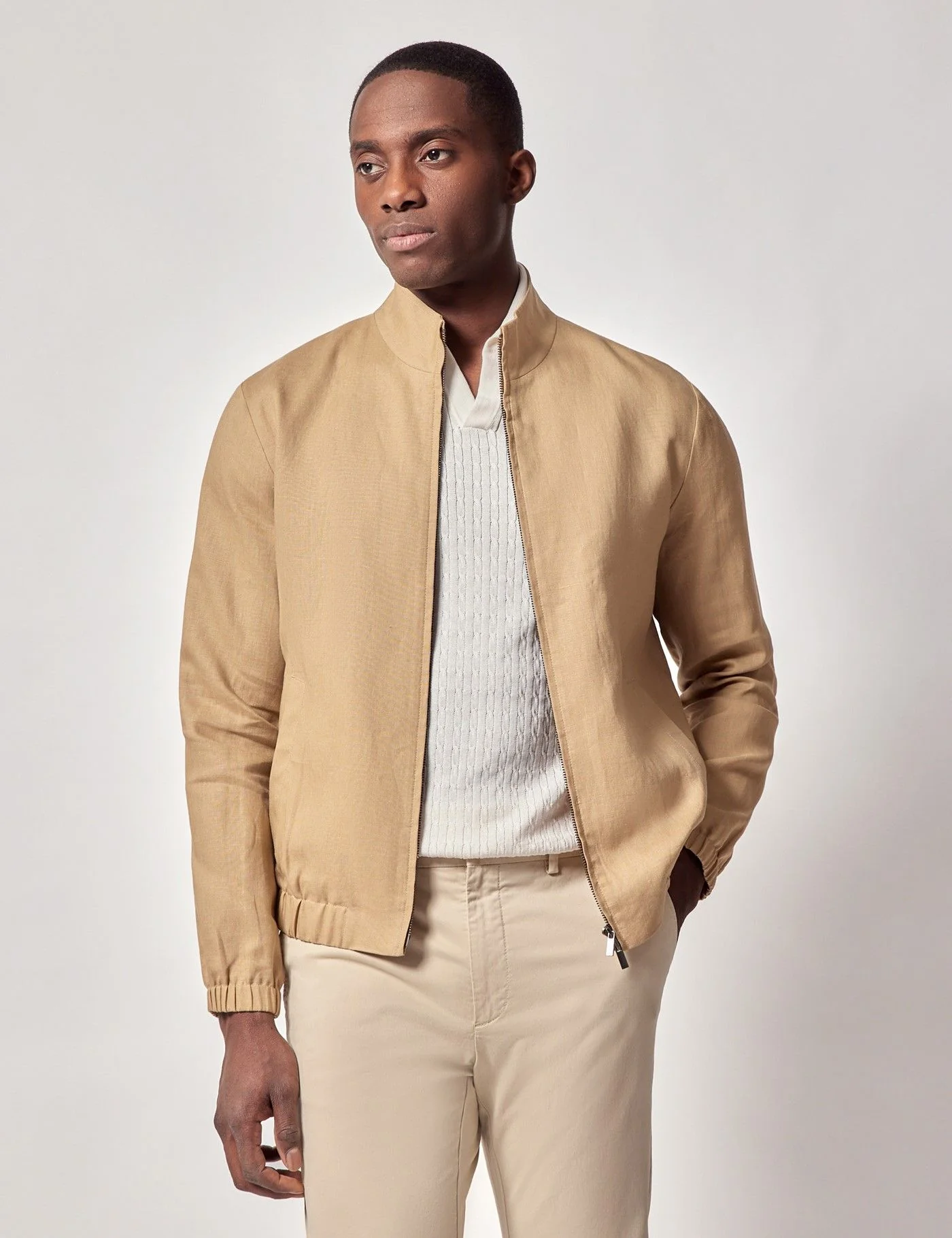Sand Linen Bomber Jacket primary image
