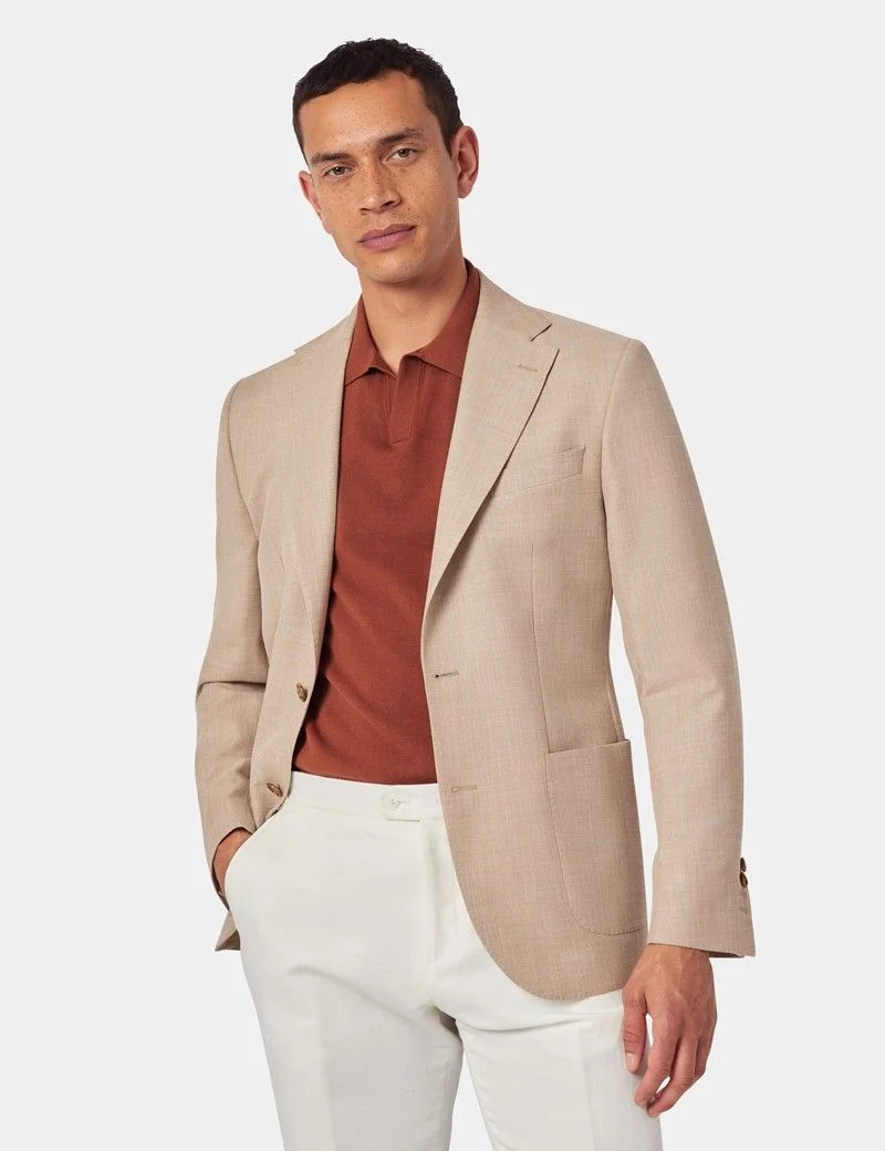 Sand Semi Plain Cotton-Wool Blazer - 1913 Collection thumbnail 2