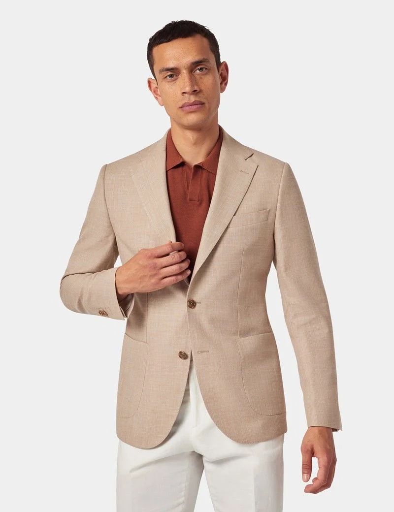 Sand Semi Plain Cotton-Wool Blazer - 1913 Collection thumbnail 6