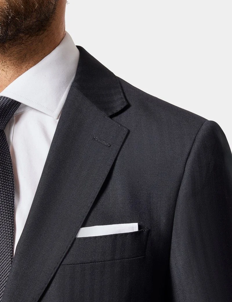 Slim Fit Black Herringbone Suit Jacket thumbnail 3