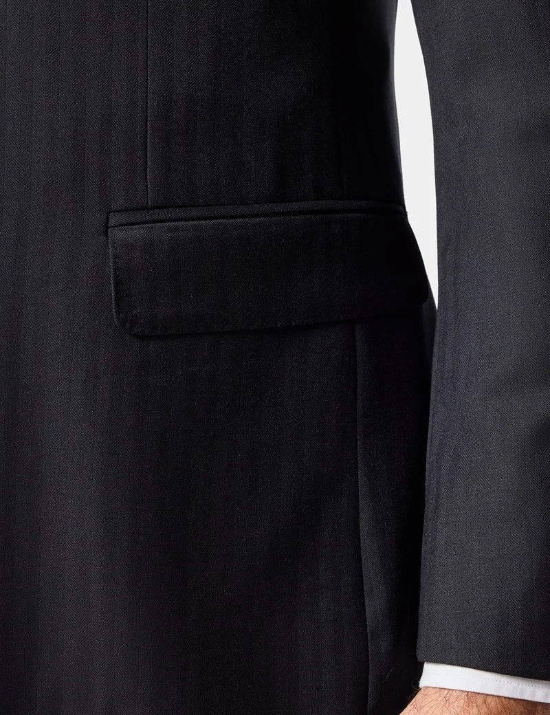 Slim Fit Black Herringbone Suit Jacket thumbnail 4