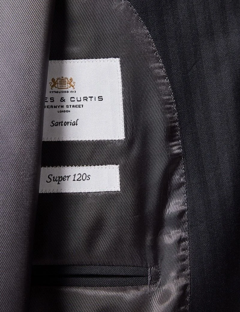 Slim Fit Black Herringbone Suit Jacket thumbnail 5