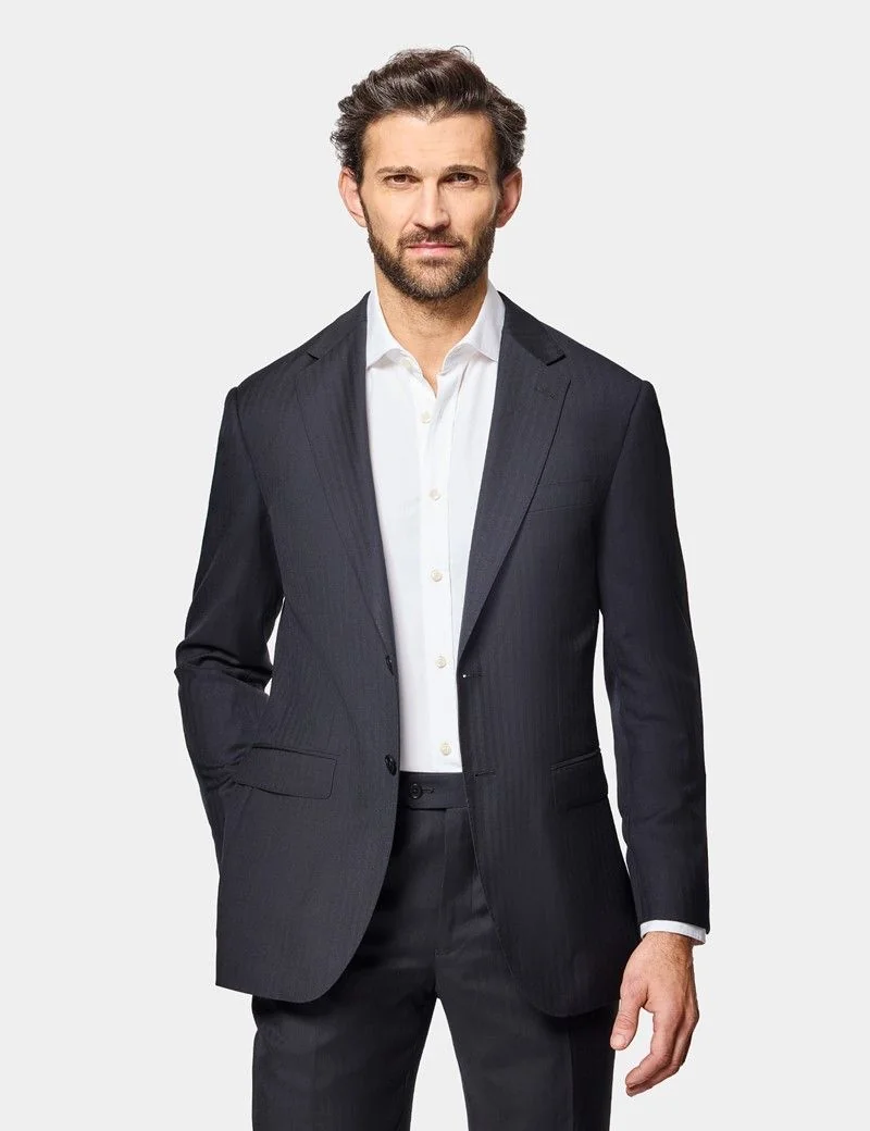 Slim Fit Black Herringbone Suit Jacket thumbnail 6