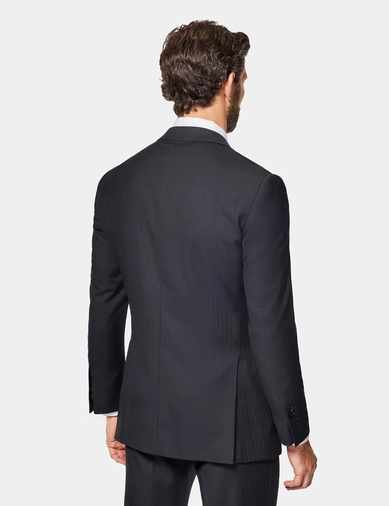 Slim Fit Black Herringbone Suit Jacket thumbnail 7