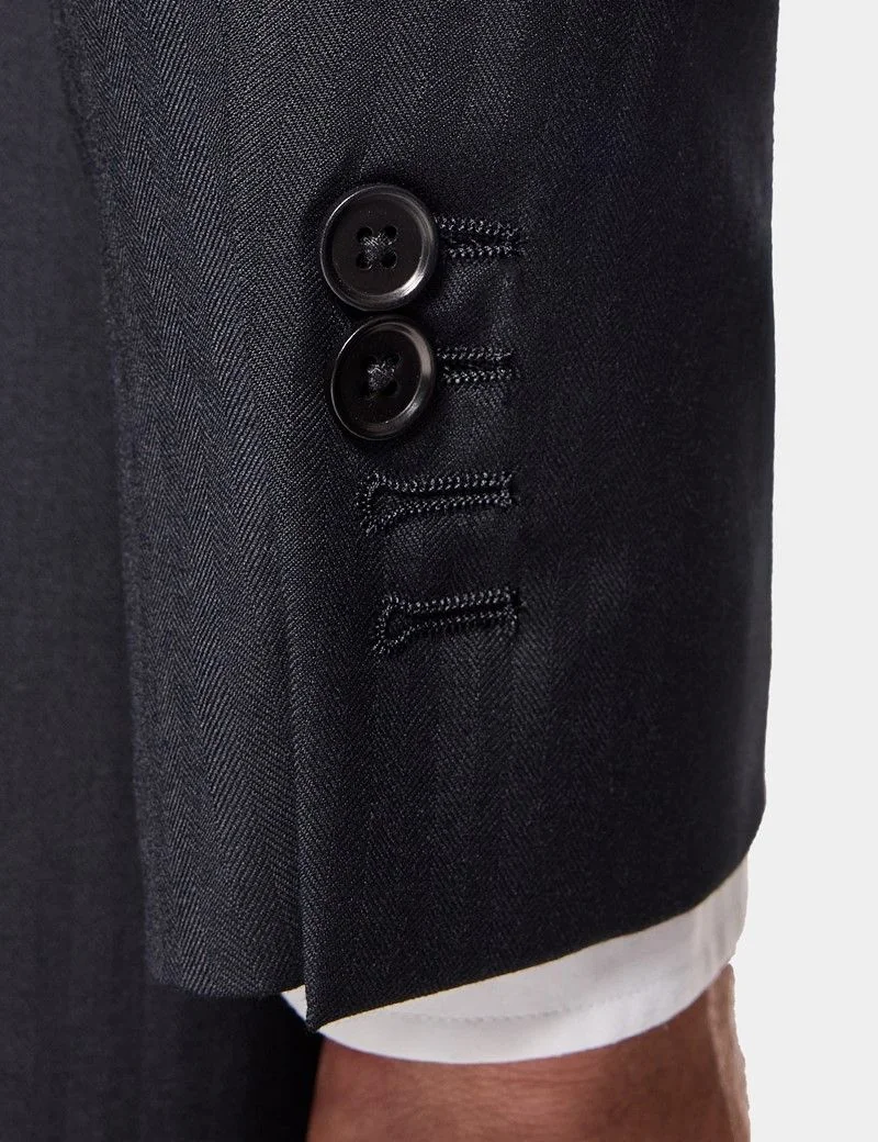Slim Fit Black Herringbone Suit Jacket thumbnail 9