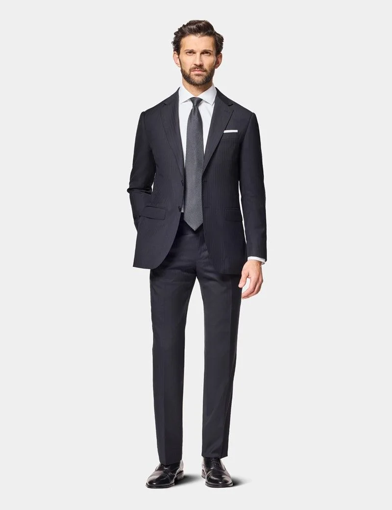 Slim Fit Black Herringbone Suit Jacket thumbnail 10