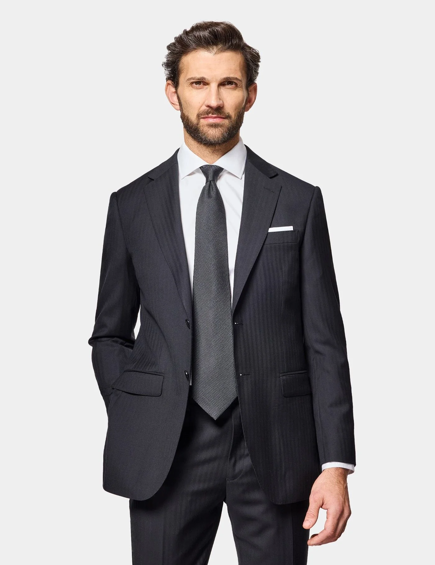 Slim Fit Black Herringbone Suit Jacket primary image