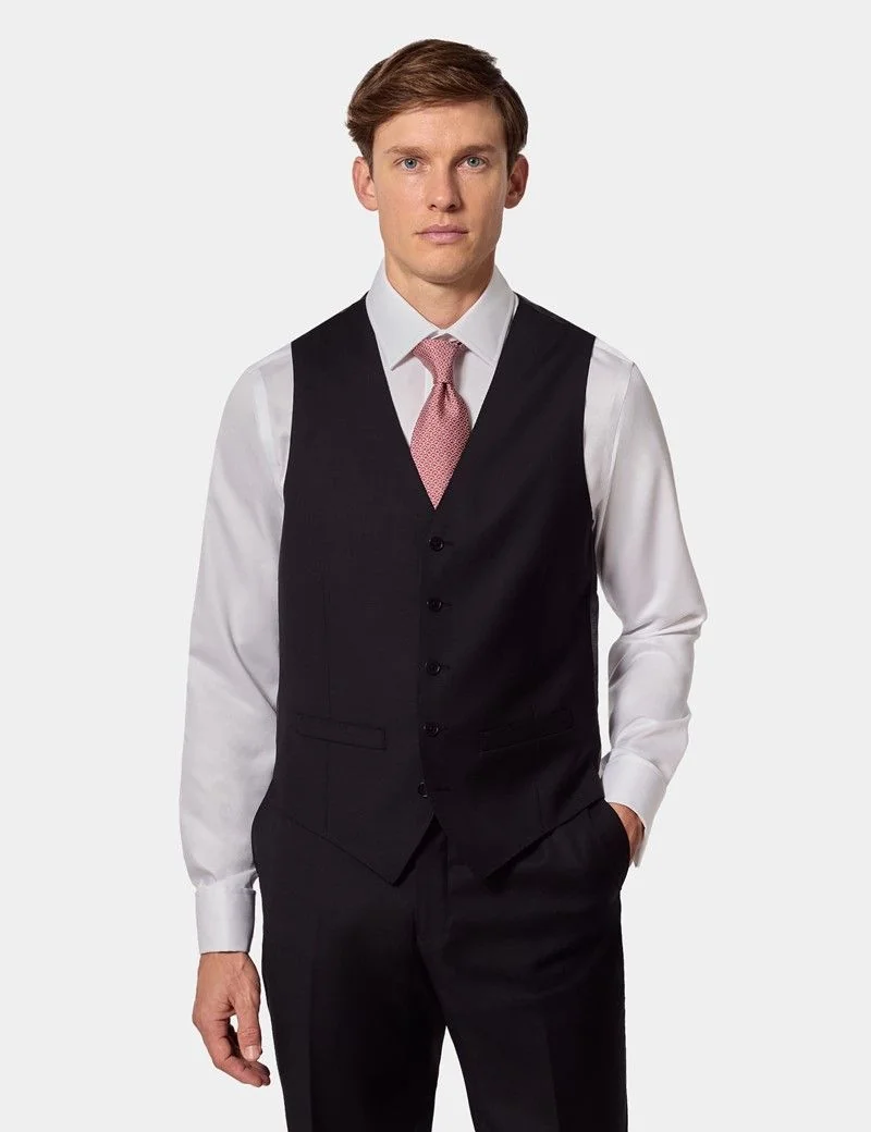 Slim Fit Black Twill Waistcoat thumbnail 2