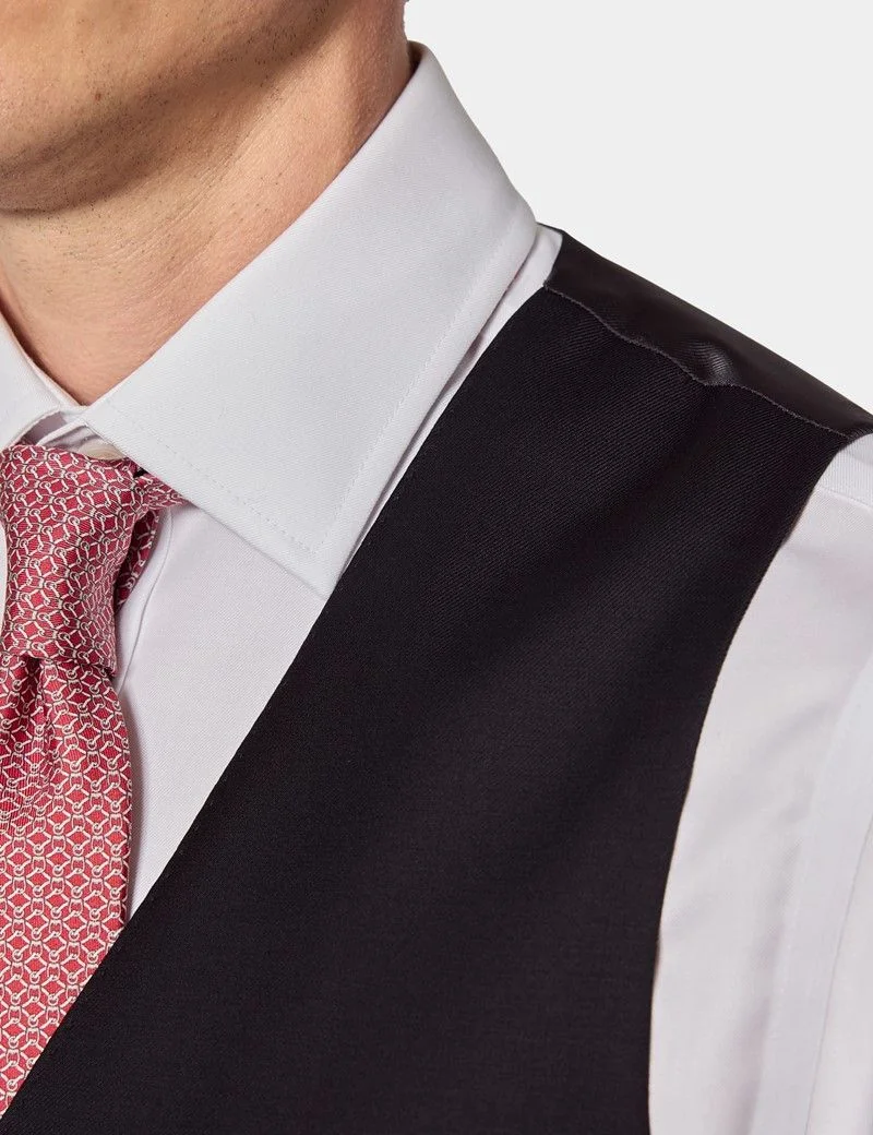 Slim Fit Black Twill Waistcoat thumbnail 3