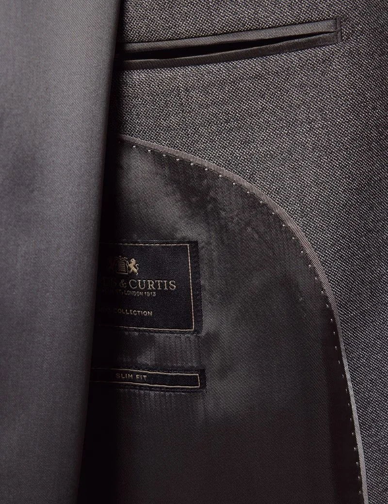 Slim Fit Black & White Semi Plain 1913 Suit Jacket thumbnail 5