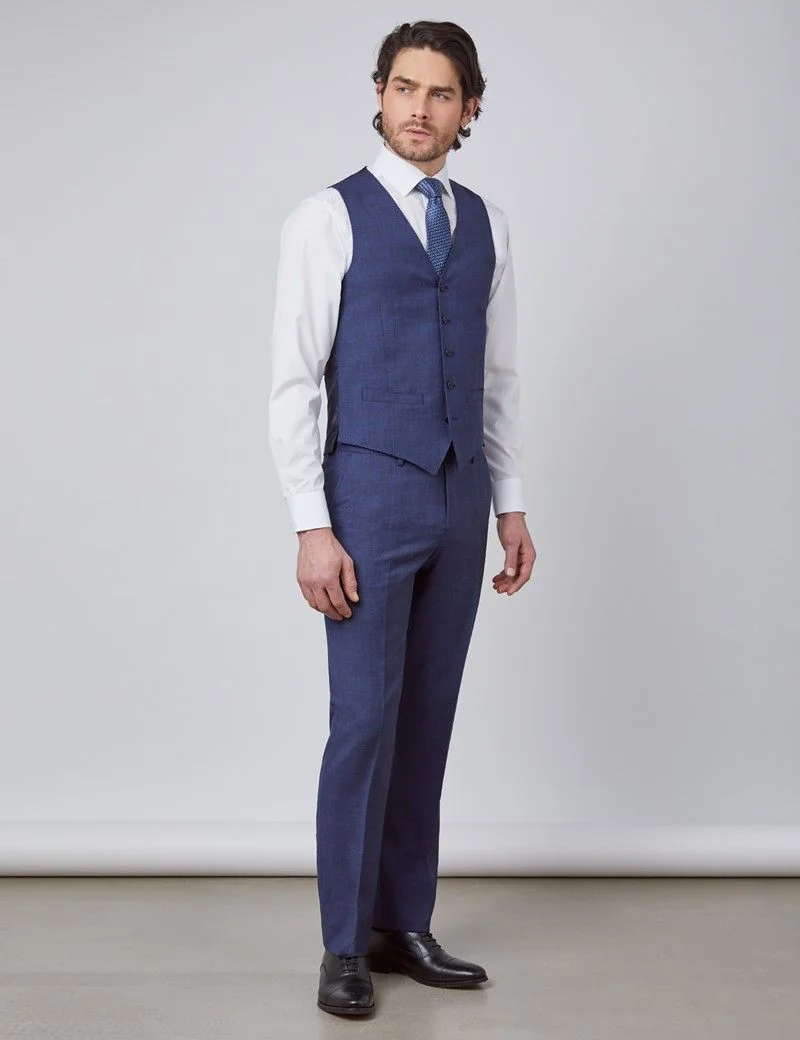 Slim Fit Blue & Brown Overcheck Waistcoat thumbnail 2