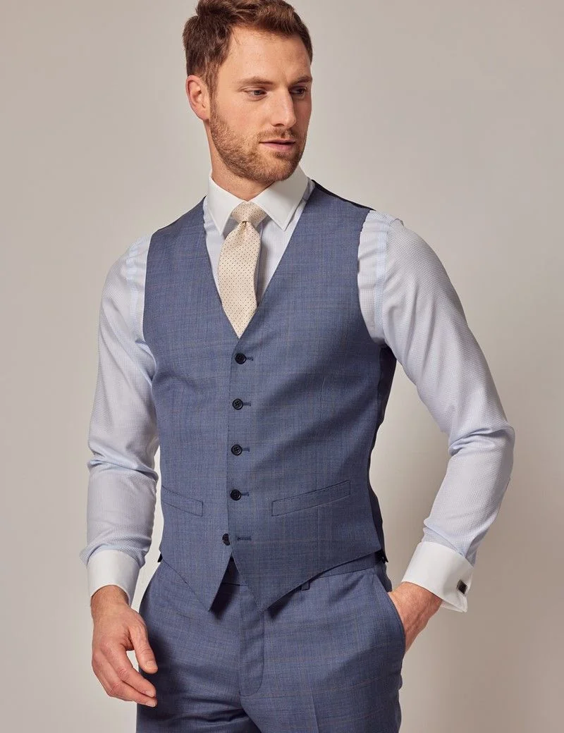 Slim Fit Blue & Brown Tonal Check Waistcoat thumbnail 2