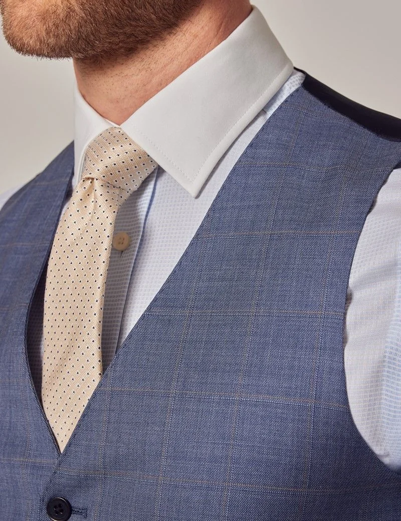 Slim Fit Blue & Brown Tonal Check Waistcoat thumbnail 3