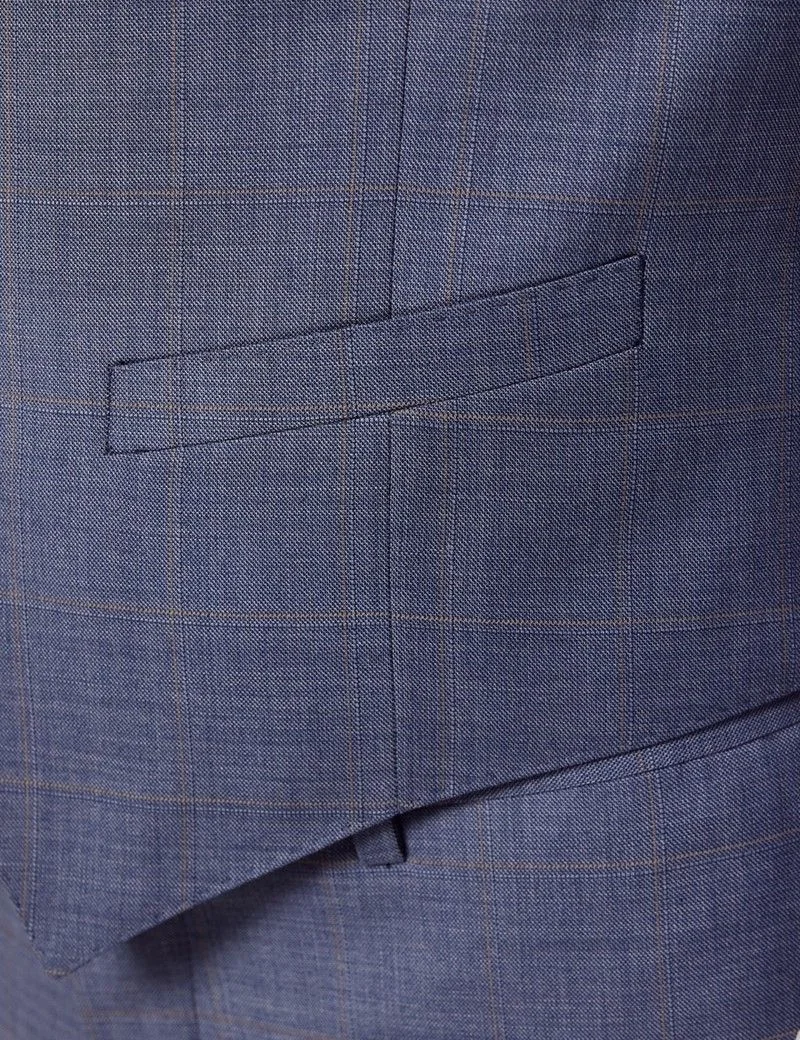 Slim Fit Blue & Brown Tonal Check Waistcoat thumbnail 5
