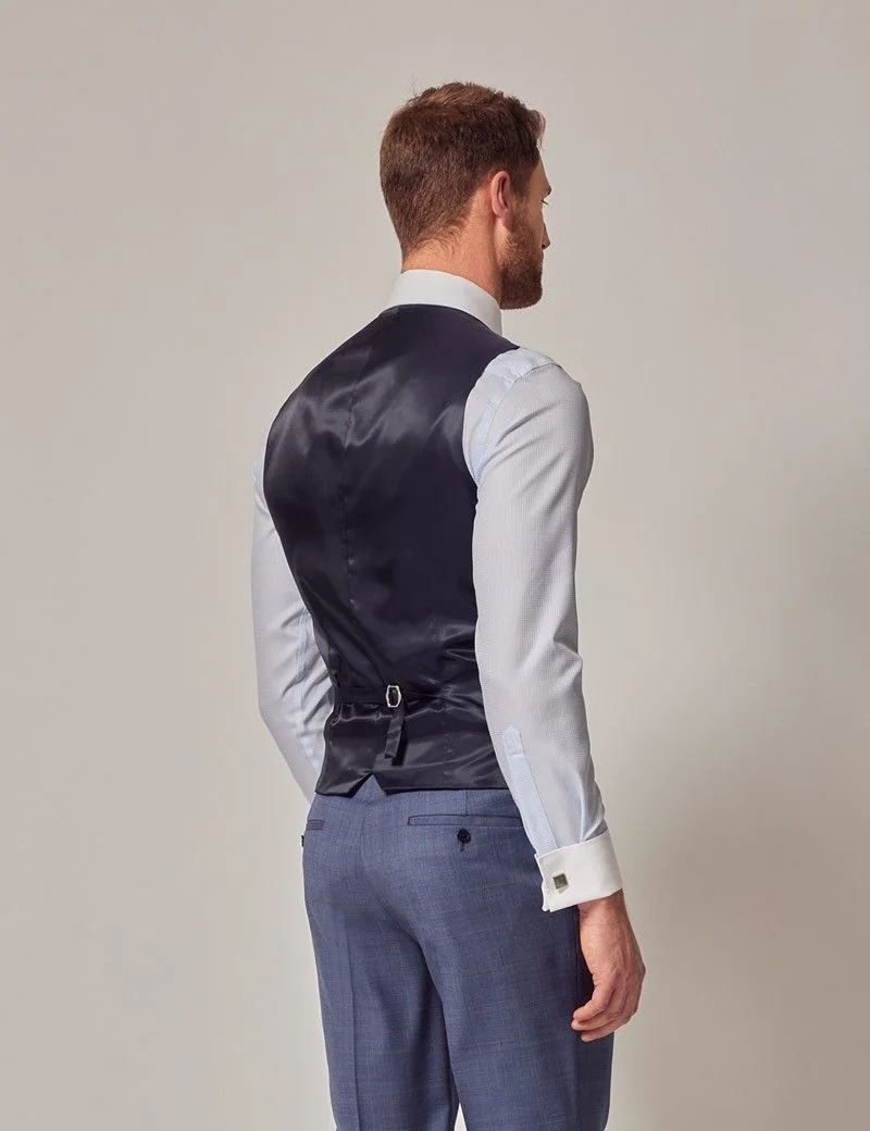 Slim Fit Blue & Brown Tonal Check Waistcoat thumbnail 6