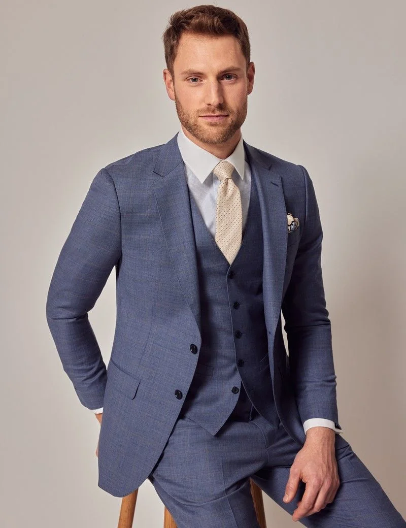 Slim Fit Blue & Brown Tonal Check Waistcoat thumbnail 7