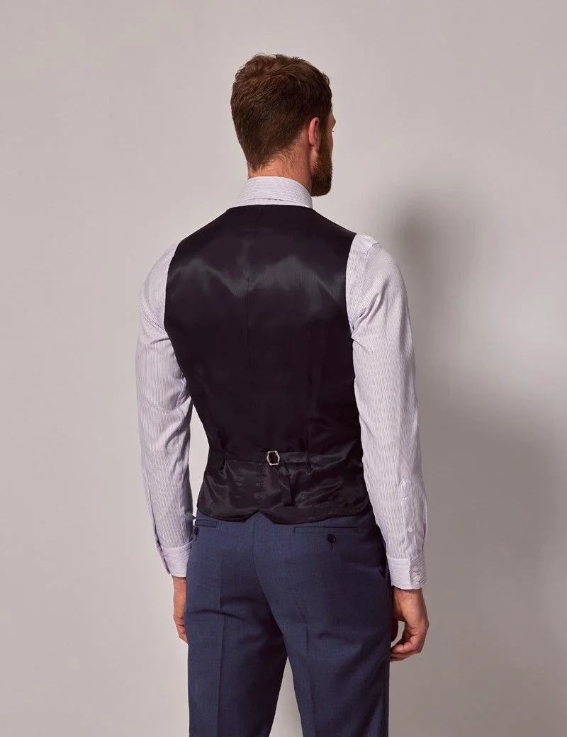 Slim Fit Blue & Brown Windowpane Check Waistcoat thumbnail 5