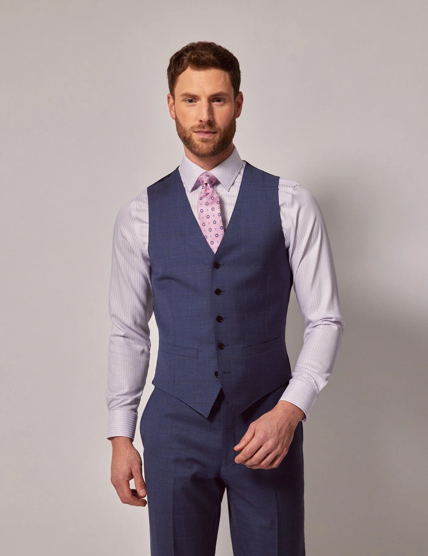 Slim Fit Blue & Brown Windowpane Check Waistcoat primary image